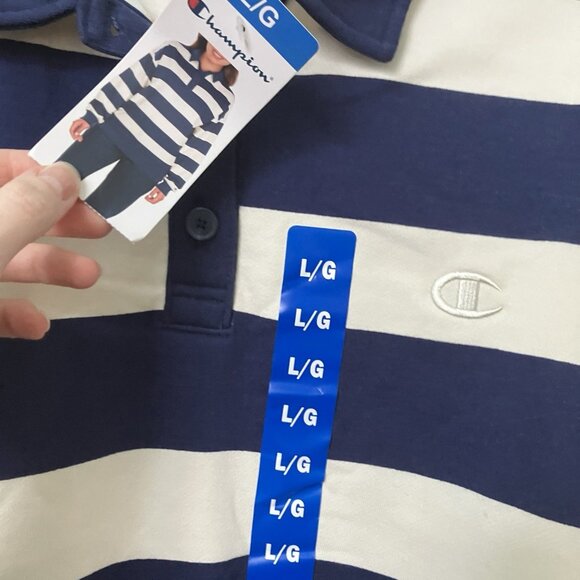New Champion Rugby Shirt Womens L Navy White Stripe Collegiate Preppy Sweatshirt - Picture 3 of 8